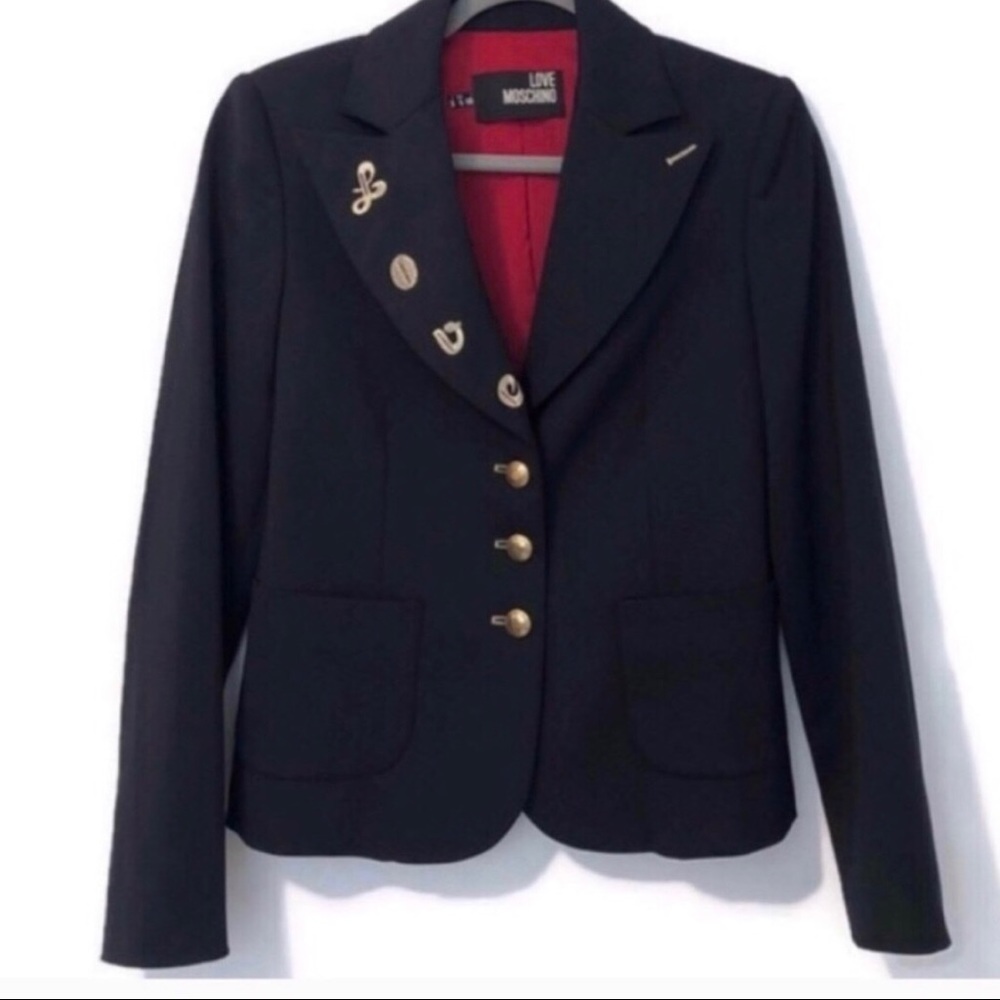 Love Moschino Blazer Dark Navy Gold Embroidered 4